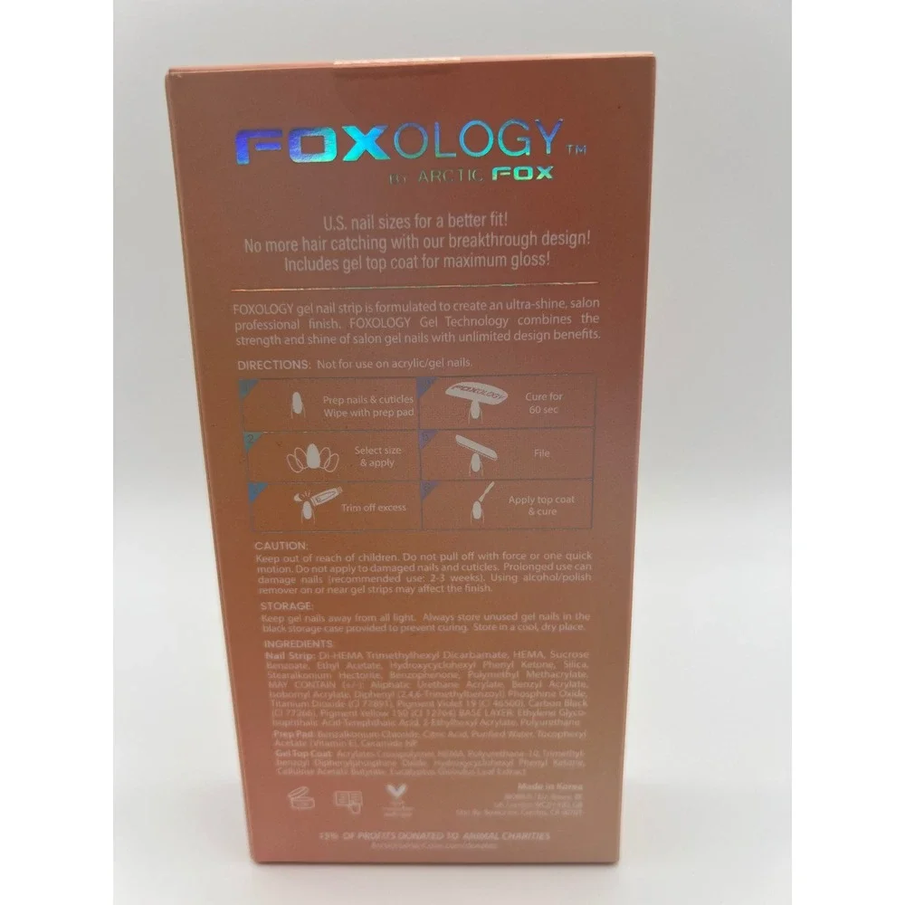 Foxology by Arctic Fox Gel Nail Kit Nude Confession 30 Strips & Gel Top Coat NEW